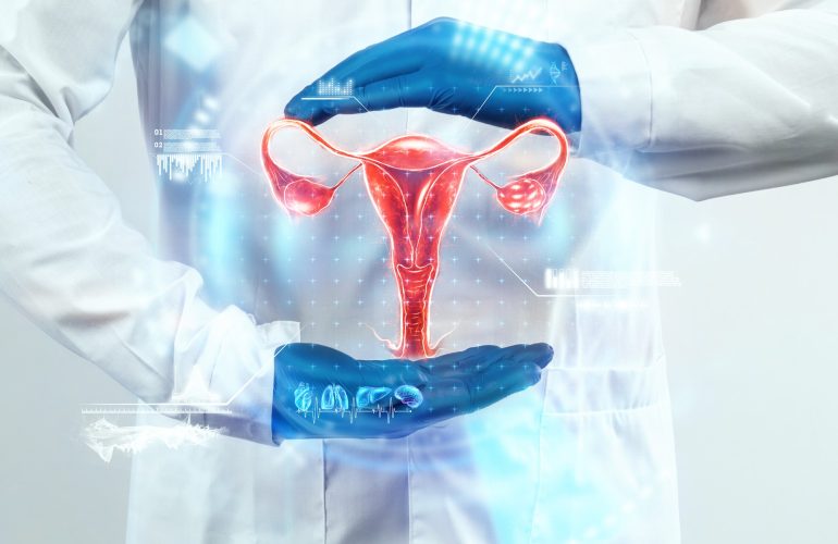 doctor-looks-hologram-female-uterus-checks-test-result-ovarian-disease-ectopic-pregnancy-painful-periods-surgery-innovative-technologies-medicine-future